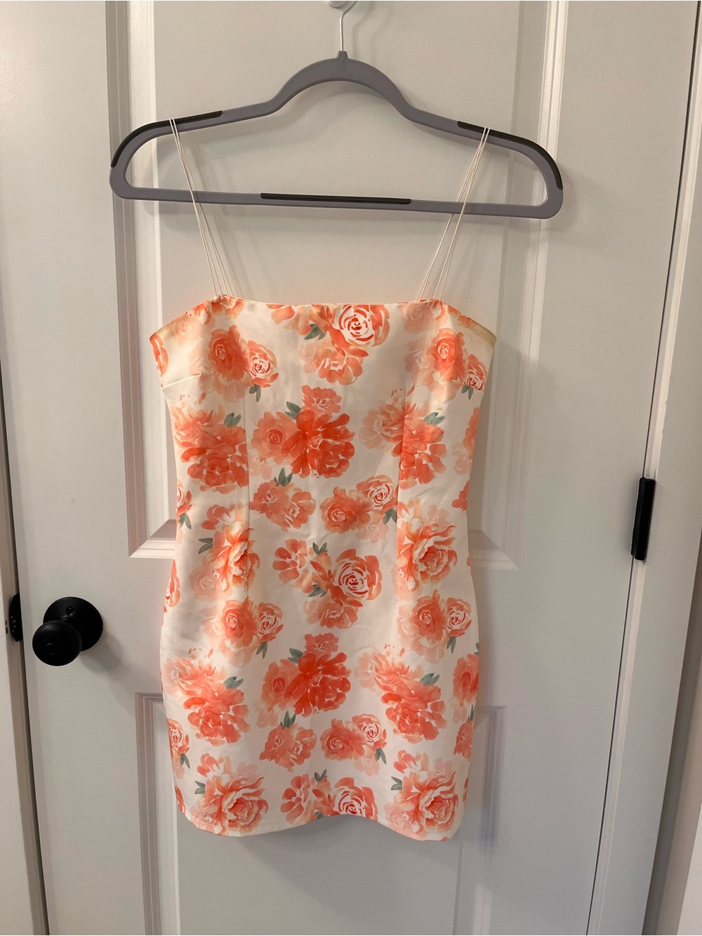Floral Strapless Mini Dress in Coral and Cream